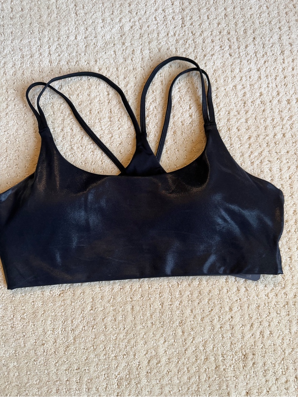 Fabletics Faux Leather Black Strappy Sports Bra - Women Intimates